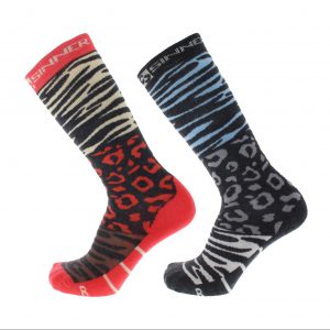 technical ultra soft ski socks animal print blue and coral